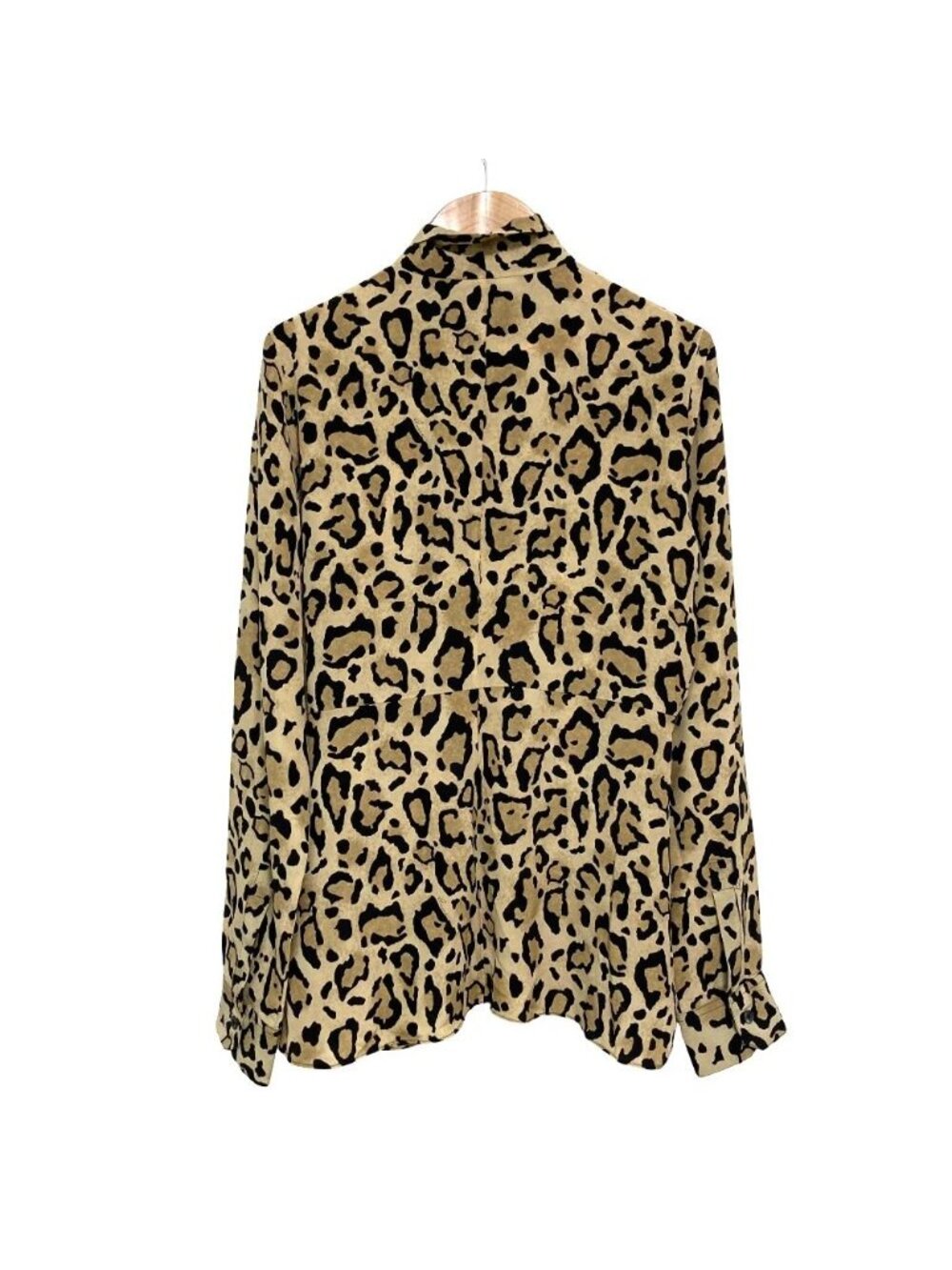 Gucci Leopard Print Bowtie Long Sleeve Silk Blouse 40 Beige Black - Picture 2 of 13